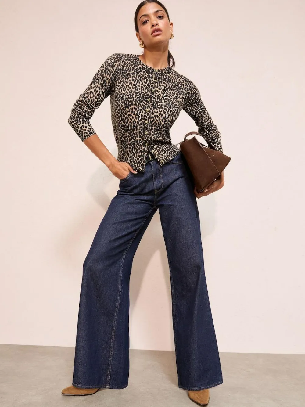 Outlet Friends Like These Animal Dome Button Cardigan Brown