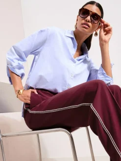 Online Friends Like These Petite Crochet Trim Wide Leg Trousers Burgundy Red