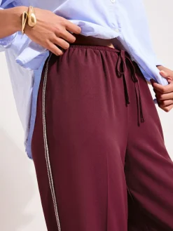 Online Friends Like These Petite Crochet Trim Wide Leg Trousers Burgundy Red