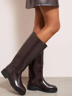 Friends Like These Standard fit Faux Leather Casual Flat Pull On Knee High Long Riding Boots^Women Boots & Wellies|Boots