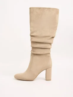 Friends Like These Standard fit Ruched Block Heel Knee High Long Faux Suede Boots^Women Boots & Wellies|Boots