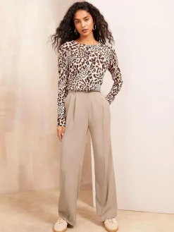 Friends Like These Camel Premium Elastic Back Tailored Wide Leg Trousers