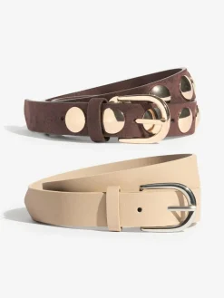 Discount Friends Like These Studded Belts 2 Pack Choc and Cream