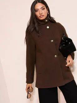 Friends Like These Funnel Neck Button Front Mid Length Coat^Women Coats & Jackets|Coats & Jackets