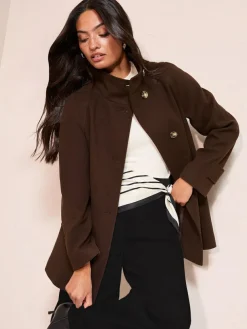 Friends Like These Funnel Neck Button Front Mid Length Coat^Women Coats & Jackets|Coats & Jackets