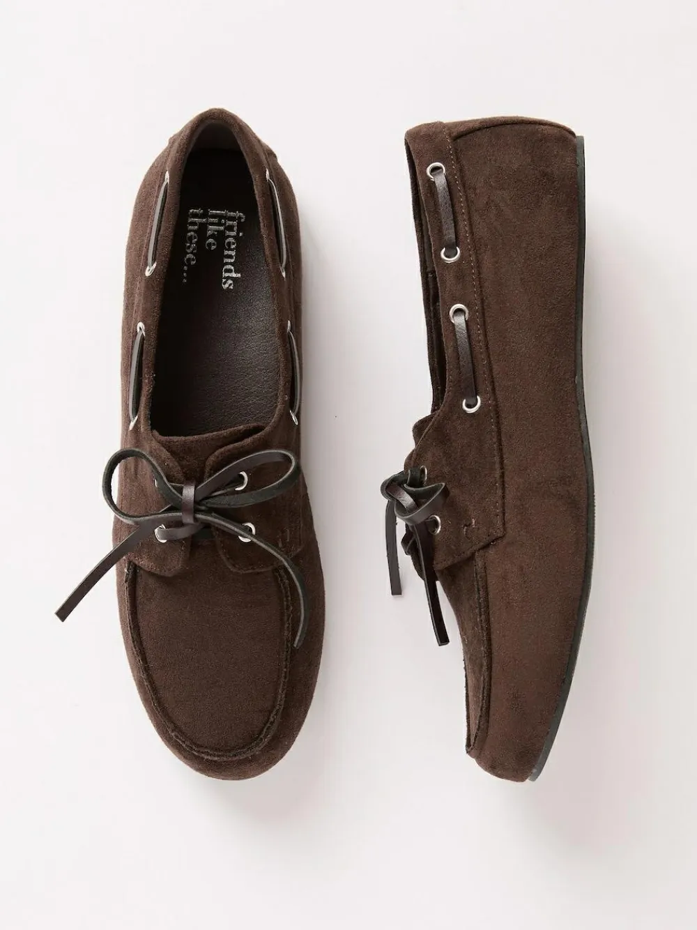 Clearance Friends Like These Slim Lace-Up Comfort Faux Suede Boat Shoe Loafers Chocolate Brown