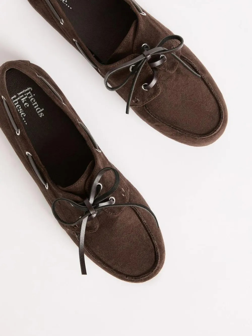 Clearance Friends Like These Slim Lace-Up Comfort Faux Suede Boat Shoe Loafers Chocolate Brown