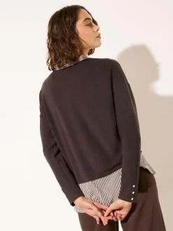 Best Friends Like These 2 in1 Button Shoulder Poplin Jersey Jumper Chocolate