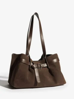 Outlet Friends Like These Chocolate Brown Faux Suede Slouch Tote Bag