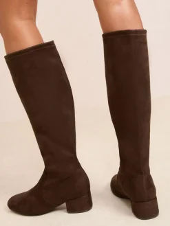 Friends Like These Standard fit Low Block Heel Faux Suede Knee High Sock Boots^Women Boots & Wellies|Boots