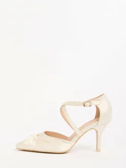 New Friends Like These Cream Satin Twist Detail Cross Strap Mid Heel Bridal Court Shoe
