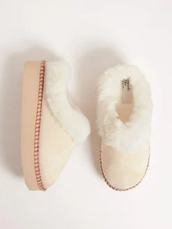 Friends Like These Faux Fur Cuff Embroidered Tape Nightwear Mule Slippers^Women Slippers