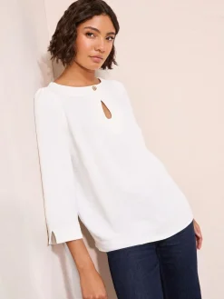 Friends Like These 3/4 Sleeve Keyhole Front Hardware Detail Blouse^Women Blouses & Shirts