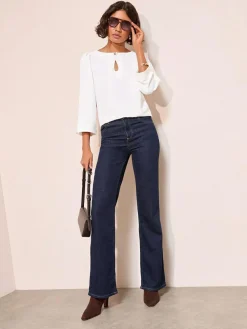 Friends Like These 3/4 Sleeve Keyhole Front Hardware Detail Blouse^Women Blouses & Shirts