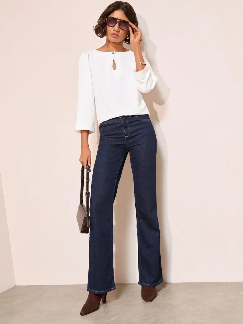 Friends Like These 3/4 Sleeve Keyhole Front Hardware Detail Blouse^Women Blouses & Shirts