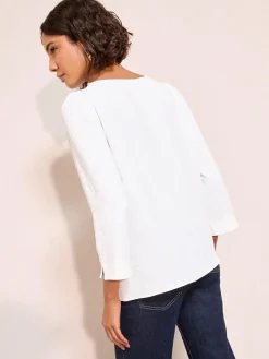 Friends Like These 3/4 Sleeve Keyhole Front Hardware Detail Blouse^Women Blouses & Shirts