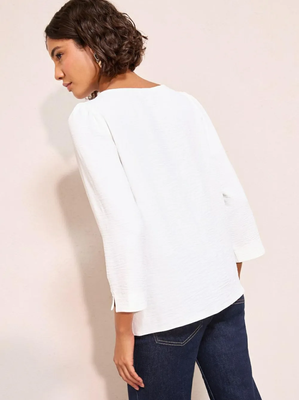 Friends Like These 3/4 Sleeve Keyhole Front Hardware Detail Blouse^Women Blouses & Shirts