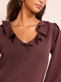 Friends Like These Long Sleeve Button Front Ruffle Blouse^Women Blouses & Shirts