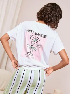 Friends Like These Green Petite Stripe Martini Short Sleeve Pyjamas^Women All Night & Lounge|Pyjamas