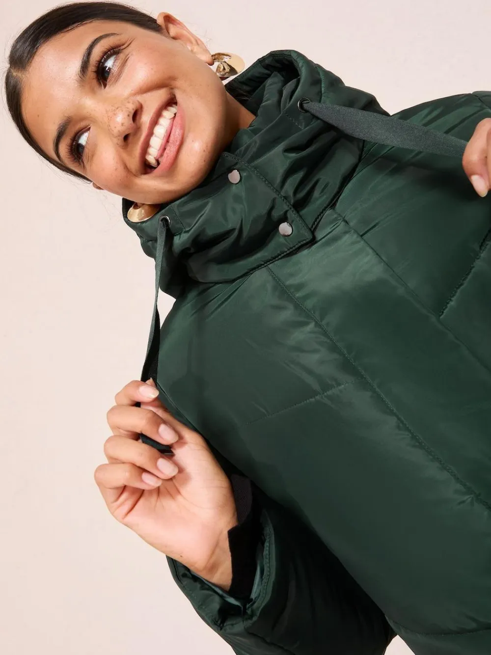 Best Friends Like These Long Line Hooded Padded Coat Green