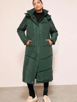 Best Friends Like These Long Line Hooded Padded Coat Green