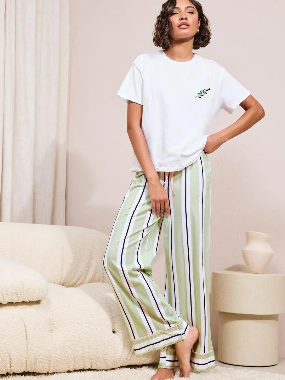 Outlet Friends Like These Green Stripe Martini Short Sleeve Pyjamas