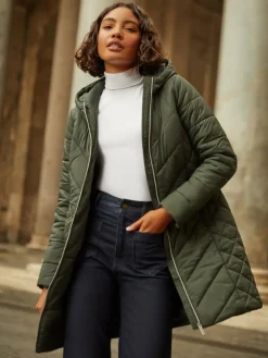 Online Friends Like These Mid Length Quilted Jacket Green