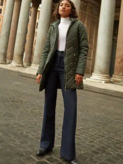 Online Friends Like These Mid Length Quilted Jacket Green