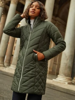 Online Friends Like These Mid Length Quilted Jacket Green