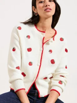 Friends Like These Ivory Tomato Embroidered Cardigan^Women Knitwear|Knitwear