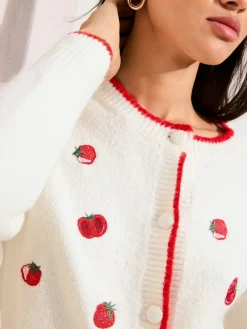 Friends Like These Ivory Tomato Embroidered Cardigan^Women Knitwear|Knitwear