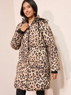 Friends Like These Leopard Printed Mid Length Puffer Coat^Women Coats & Jackets|Coats & Jackets