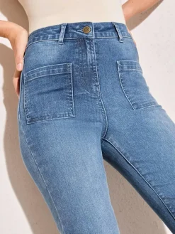 Friends Like These Mid Blue High Waist Pocket Flare Jeans^Women Jeans|Jeans