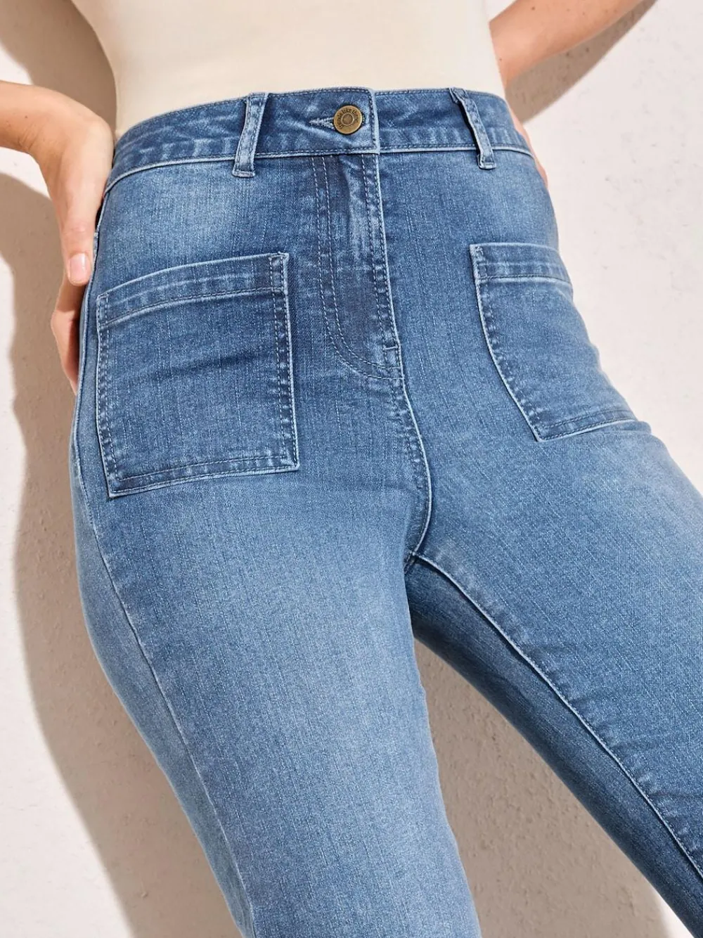 Friends Like These Mid Blue High Waist Pocket Flare Jeans^Women Jeans|Jeans