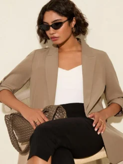 Online Friends Like These Mocha Neutral Edge to Edge Tailored Sleeve Detail Blazer