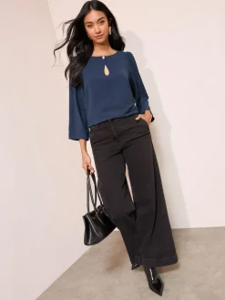 Friends Like These 3/4 Sleeve Keyhole Front Hardware Detail Blouse^Women Blouses & Shirts