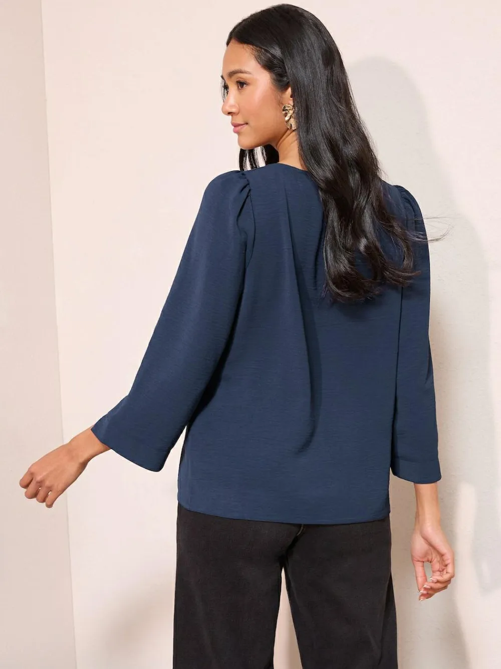 Friends Like These 3/4 Sleeve Keyhole Front Hardware Detail Blouse^Women Blouses & Shirts