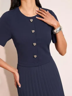 Outlet Friends Like These Button Down 2-In-1 Pleated Dress Navy