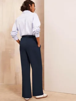 Friends Like These Navy Blue Premium Elastic Back Tailored Wide Leg Trousers^Women Pants