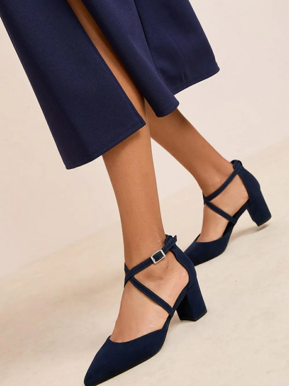 Friends Like These Wide Fit Block Heel Cross Strap Court Shoes^Women Heels|Wide Fit & Extra Wide Fit