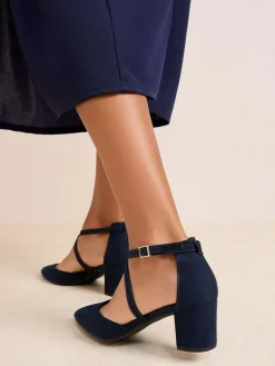 Friends Like These Wide Fit Block Heel Cross Strap Court Shoes^Women Heels|Wide Fit & Extra Wide Fit