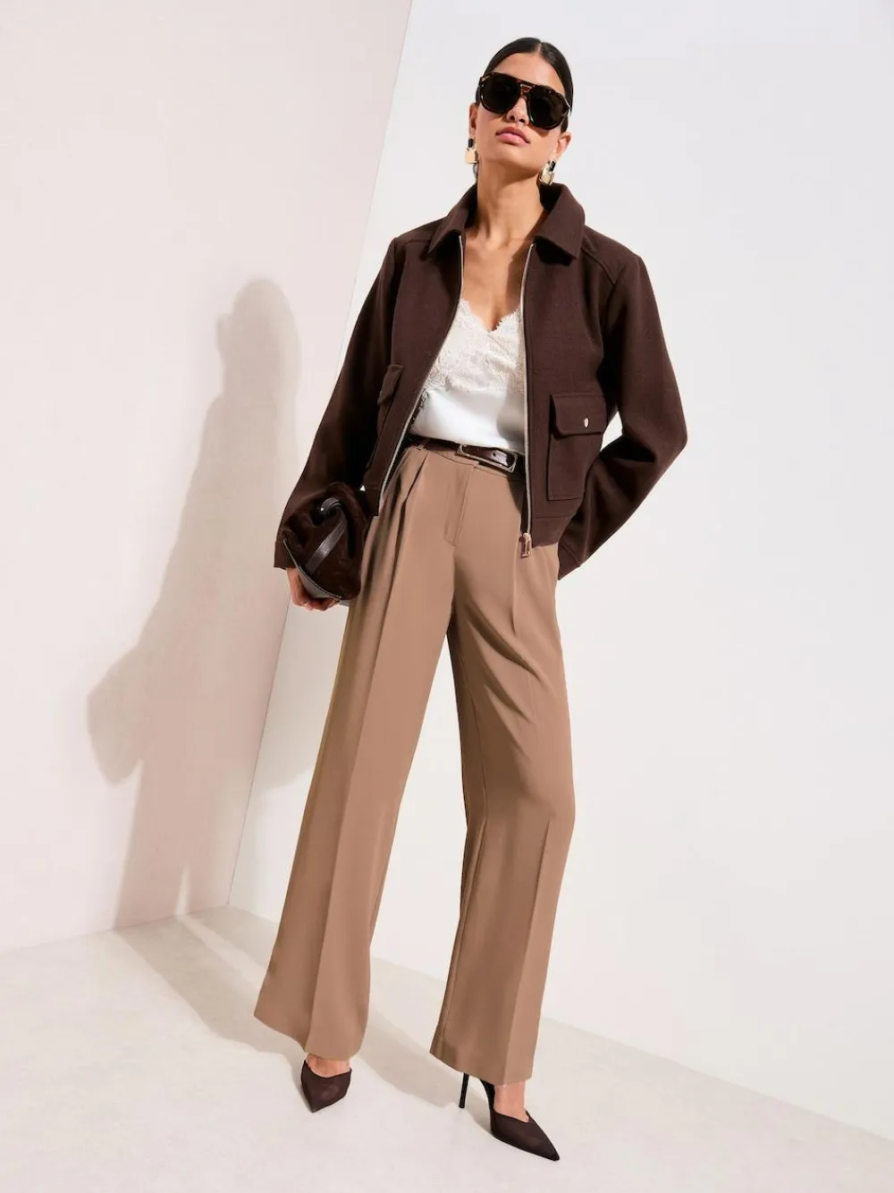 Outlet Friends Like These Petite Premium Elastic Back Tailored Wide Leg Trousers Neutral Latte