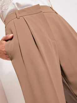 Outlet Friends Like These Petite Premium Elastic Back Tailored Wide Leg Trousers Neutral Latte