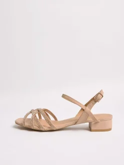 New Friends Like These Standard Fit Low Block Heel Diamante Occasion Sandals Nude