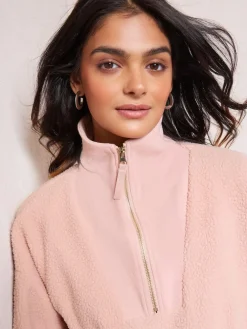 Friends Like These Half Zip Borg Fleece Sweatshirt Pink