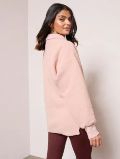 Friends Like These Half Zip Borg Fleece Sweatshirt Pink