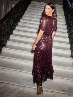 Clearance Friends Like These Foil Spot Short Sleeve Chiffon Tie Maxi Dress Red