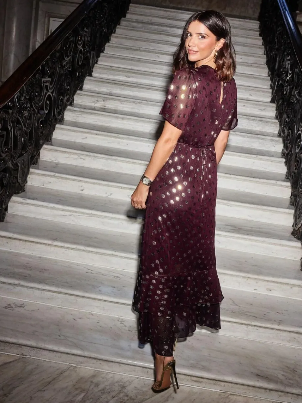 Clearance Friends Like These Foil Spot Short Sleeve Chiffon Tie Maxi Dress Red