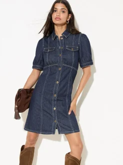 Sale Friends Like These Rinse Wash Denim Seamed Detail Mini Dress