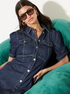 Sale Friends Like These Rinse Wash Denim Seamed Detail Mini Dress